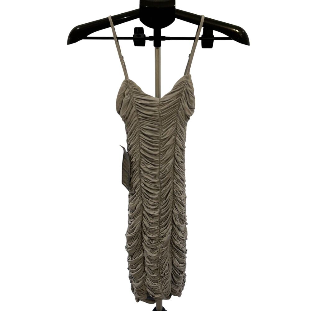 NWT Bebe Ruched Bodycon Mini Dress in Silver Women's size XS